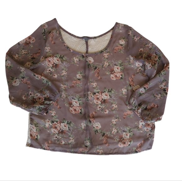 Charlotte Russe Floral Sheer Lace Crochet Feminine Blouse LARGE Purple Ivory - Picture 12 of 16